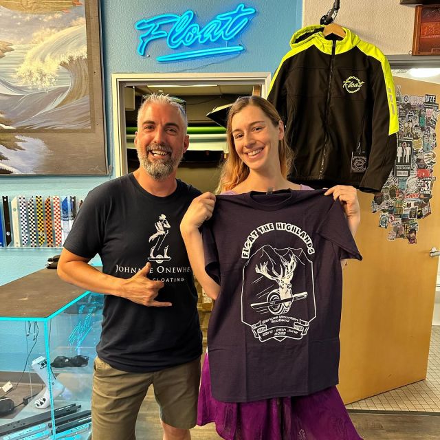 Europe and US meet! IOWA directors @aberdeenandy and @1woman1wheel at @thefloatlife shop in Sacramento, CA.